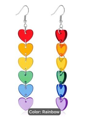 Multi-Heart Rainbow Dangle Earrings - Colorful Acrylic Hearts